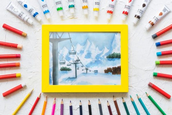 Free Frame Mockup With Paint Materials Psd