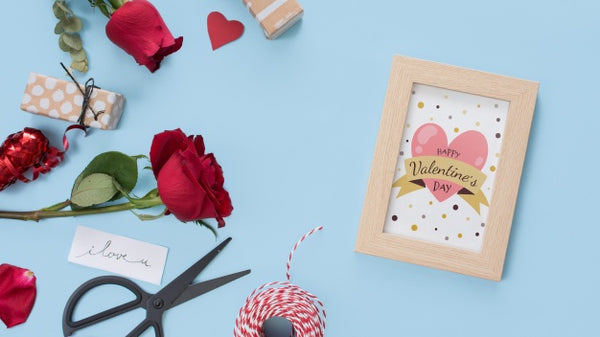 Free Frame Mockup With Roses For Valentines Day Psd