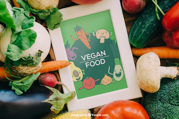 Free Frame Mockup With Vegetable Designs Psd