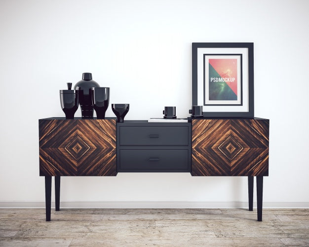 Free Frame On Beautiful Chest Of Drawers Mock Up Psd