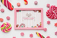 Free Frame With Tasty Candies Beside Psd
