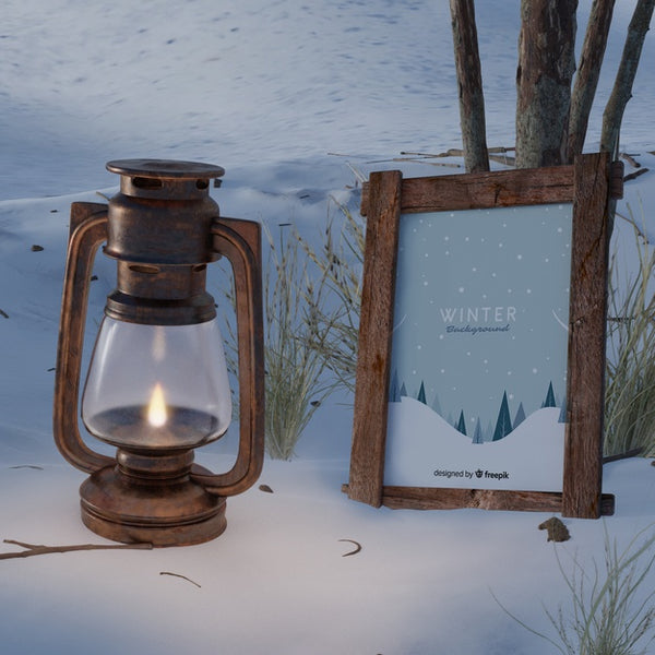 Free Frame With Winter Theme Beside Lantern Psd