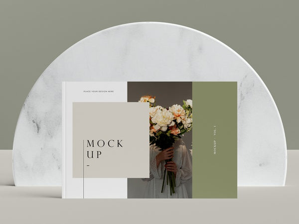 Free Front View Cover With Flowers Editorial Magazine Mock-Up Psd