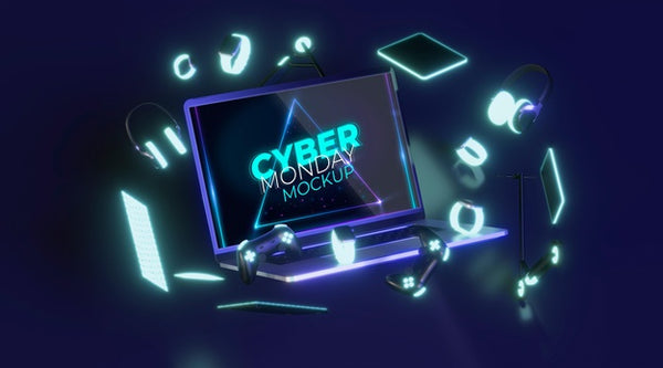 Free Front View Cyber Monday Laptop For Sale Mock-Up Psd