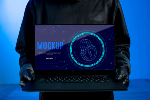 Free Front View Laptop Digital Security Mock-Up Psd