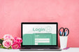 Free Front View Mock-Up Laptop With Pink Background Psd