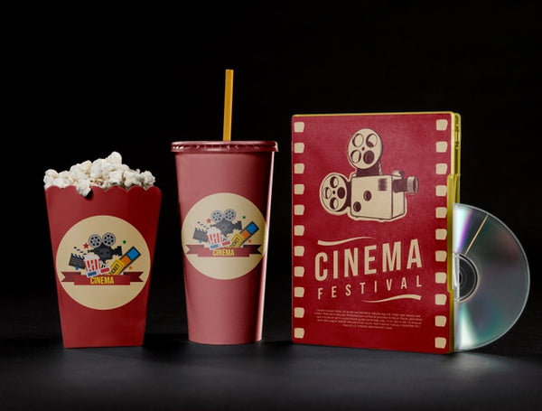 Free Front View Of Cinema Popcorn Cup With Dvd Psd