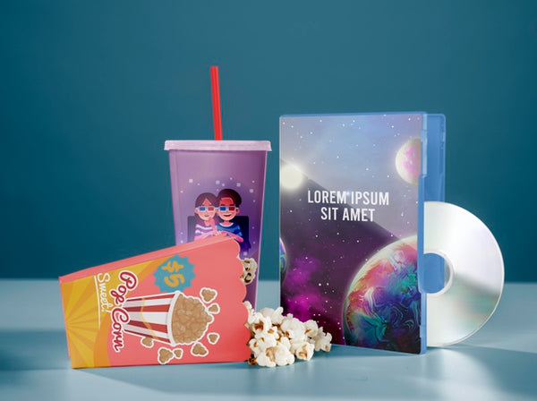 Free Front View Of Cinema Popcorn With Cup And Dvd Psd