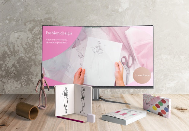 Free Front View Of Designer Desk With Acuarelas Psd