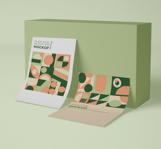 Free Front View Of Paper Mock-Up With Geometric Shapes Psd
