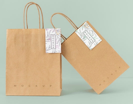 Free Front View Of Paper Shopping Bag Mock-Up With Paper Tag Psd