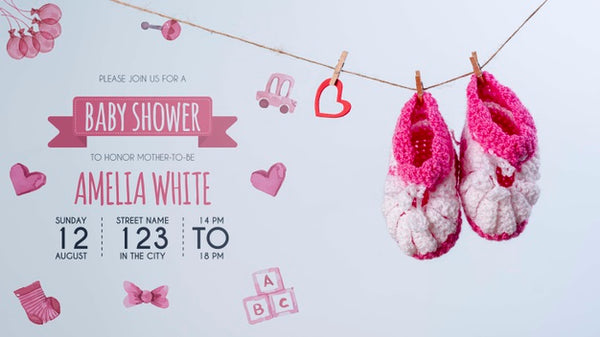 Free Front View Of Pink Shoes And Invitation For Baby Shower Psd