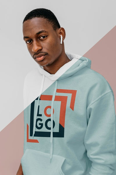 Free Front View Of Stylish Man In Hoodie With Earbuds Psd