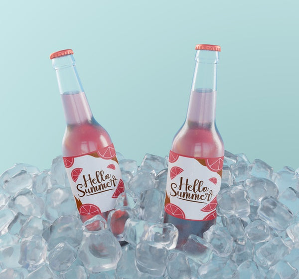 Free Fruit Soda Bottles With Ice Cubes Psd