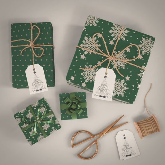 Free Gifts Wrapped In Green Decorative Paper Psd