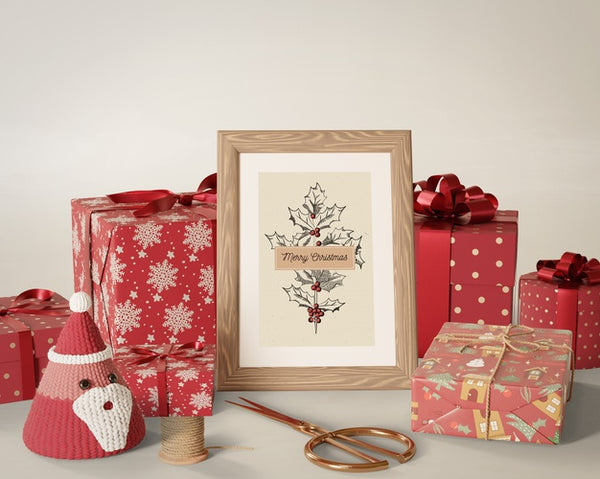 Free Gifts Wrapped Placed Beside Painting Psd