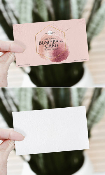 Free Girl Holding Psd Business Card Mockup Design 2019