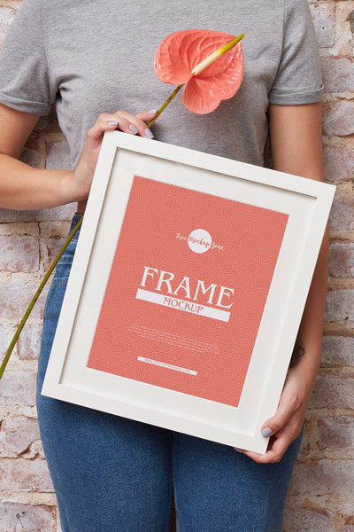 Free Girl Showing Psd Frame Mockup Design