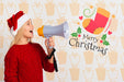Free Girl With Santa Hat Using Megaphone Psd