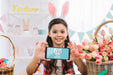 Free Girl With Smartphone Mockup On Easter Day Psd