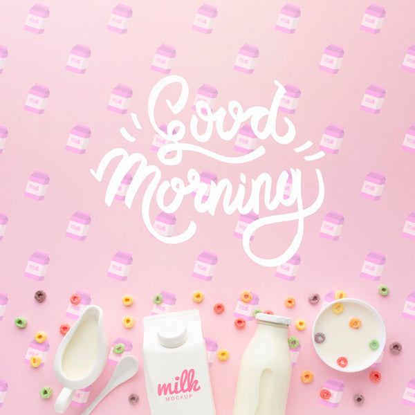 Free Good Morning Message On Table And Milk With Cereals Psd