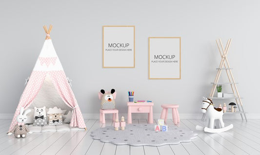Free Gray Child Room With Frame Mockup Psd