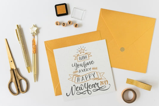 Free Greeting Card Mockup With New Year Concept Psd