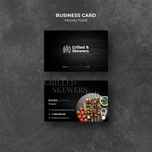 Free Grilled Steak And Veggies Restaurant Business Card Template Psd