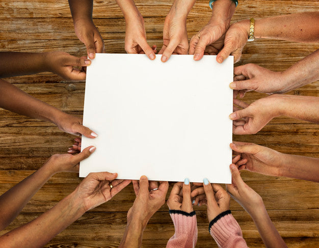 Free Group Of Diversity Hands Holding Empty Paper Psd
