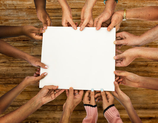 Free Group Of Diversity Hands Holding Empty Paper Psd