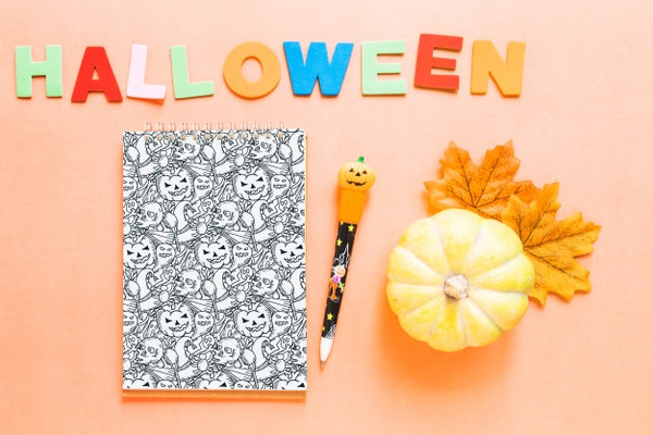 Free Halloween Book Cover Mockup With Pumpkin Psd