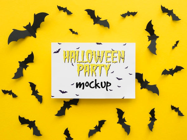 Free Halloween Mock-Up With Paper Bats Psd