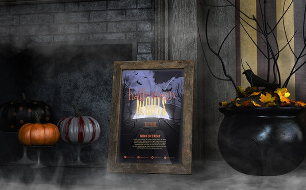 Free Halloween Nights Frame Mock-Up With Black Cauldron Psd
