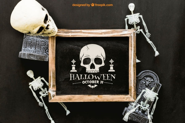 Free Halloween Slate Mockup With Skeletons Psd