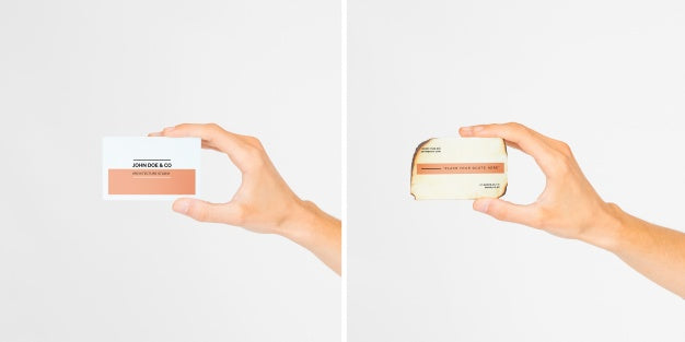 Free Hand Holding Business Card Mockup Psd