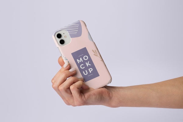 Free Hand Holding Smartphone With Mock-Up Phone Case Psd