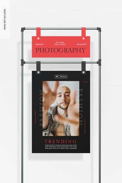 Free Hanging Poster On Stand Mockup, Front View Psd