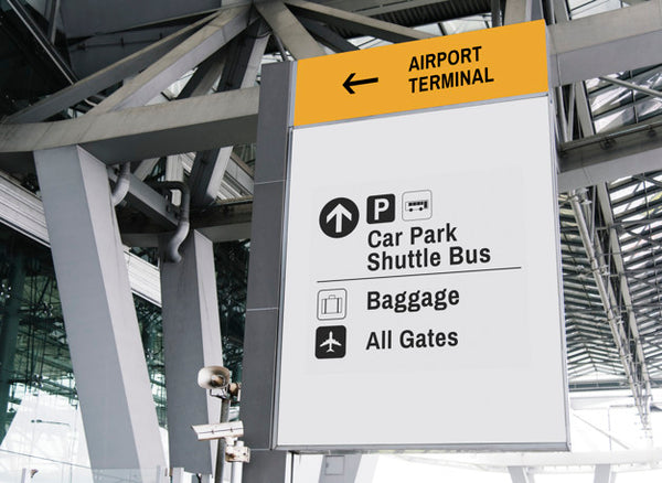 Free Hanging White Sign Mockup At Airport Psd