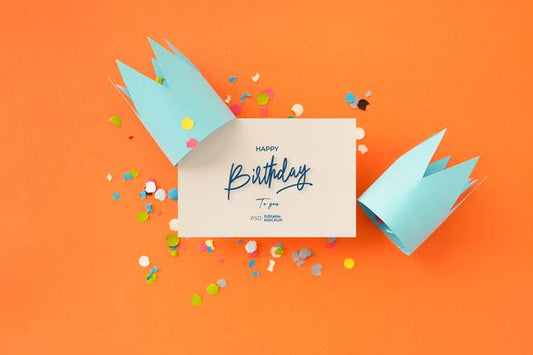 Free Happy Birthday Greeting Card Mockup With Lettering And Decoration, 3D Rendering Psd
