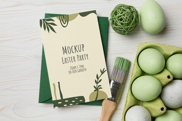 Free Happy Easter Card Mockup Design With Easter Eggs Psd