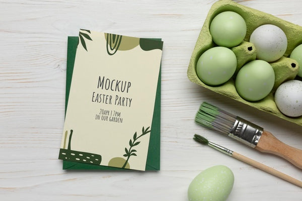 Free Happy Easter Card Mockup Design With Easter Eggs Psd