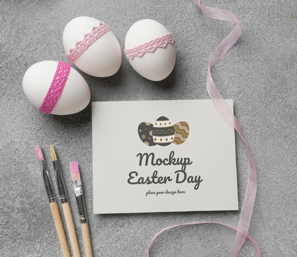 Free Happy Easter Card Mockup Design With Easter Eggs Psd