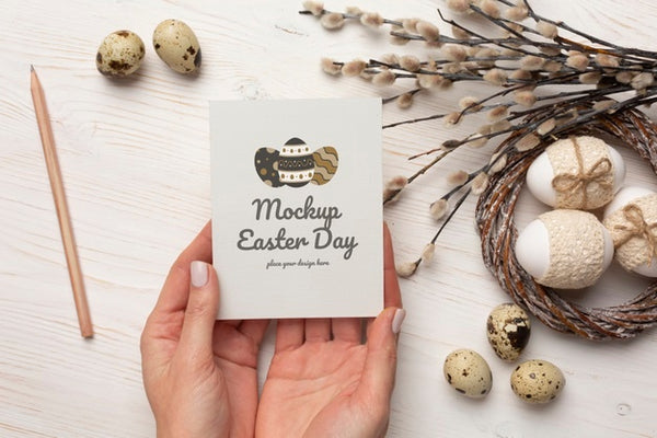 Free Happy Easter Card Mockup Design With Easter Eggs Psd