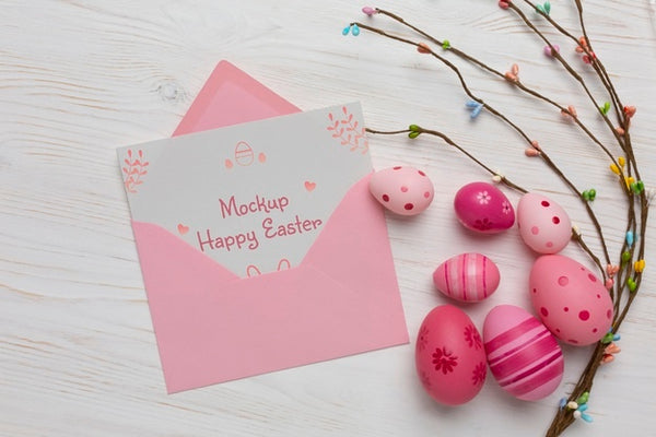 Free Happy Easter Card Mockup Design With Easter Eggs Psd