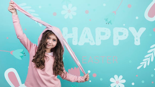 Free Happy Easter Day Mockup With Girl Psd