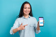 Free Happy Girl Holding Smartphone Psd