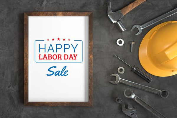 Free Happy Labor Day Sale With Photo Frame Mockup And Hand Tools Psd