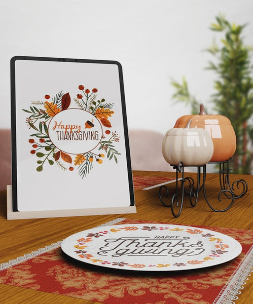Free Happy Thanksgiving Message On Tablet Device Psd
