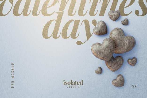 Free Happy Valentines Day Background Mockup With Decorative Love Hearts Top View Scene Psd