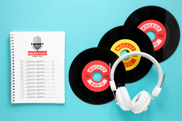 Free Headphones And Vinyl Records Mock-Up Psd